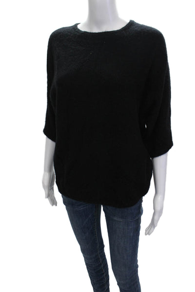 Cashmere Women Pullover Sweater Black Crew Neck 3/4 Sleeve Size S