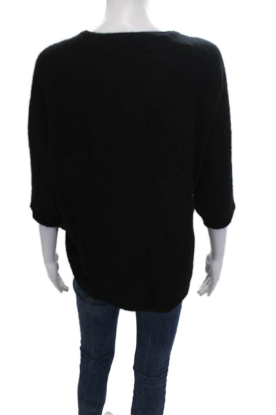 Cashmere Women Pullover Sweater Black Crew Neck 3/4 Sleeve Size S