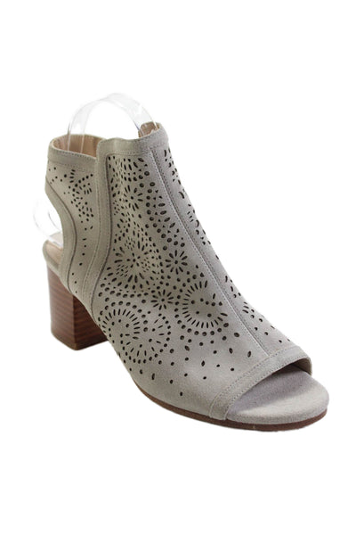 Via Spiga Womens Laser Cut Detail Open Toe Block Heels Shoes Taupe Size 6.5M