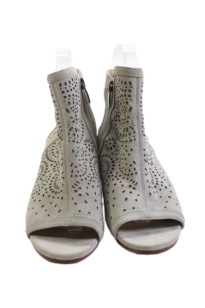 Via Spiga Womens Laser Cut Detail Open Toe Block Heels Shoes Taupe Size 6.5M