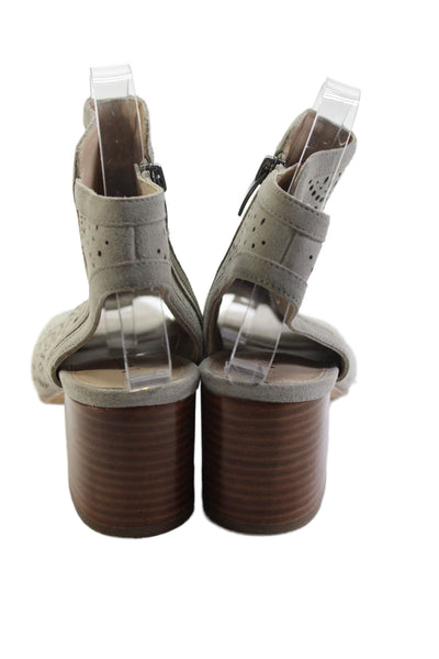 Via Spiga Womens Laser Cut Detail Open Toe Block Heels Shoes Taupe Size 6.5M