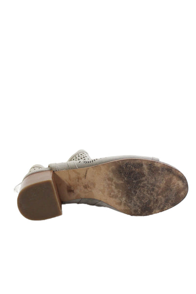 Via Spiga Womens Laser Cut Detail Open Toe Block Heels Shoes Taupe Size 6.5M