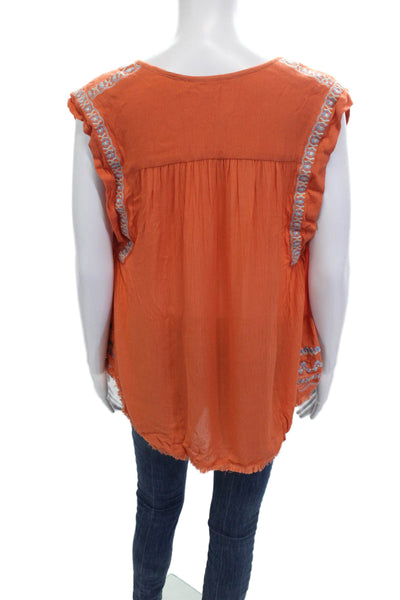 Piper Womens Bohemian Orange Cotton Sleeveless Tunic Blouse Round Neck Size S