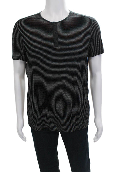 John Varvatos Mens Black Striped Linen Viscose Short Sleeve T-Shirt Size M
