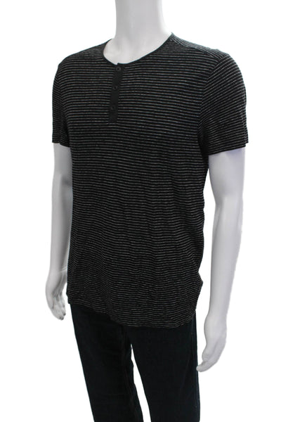John Varvatos Mens Black Striped Linen Viscose Short Sleeve T-Shirt Size M