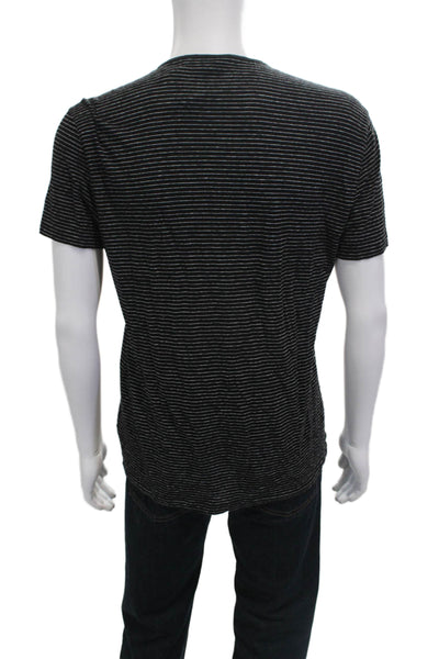 John Varvatos Mens Black Striped Linen Viscose Short Sleeve T-Shirt Size M