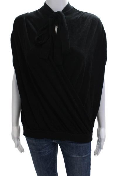 Anthropologie Womens Black Mock Neck Blouse Tie Rayon Nylon Classic Size 1X