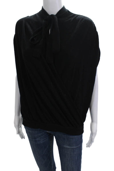 Anthropologie Womens Black Mock Neck Blouse Tie Rayon Nylon Classic Size 1X