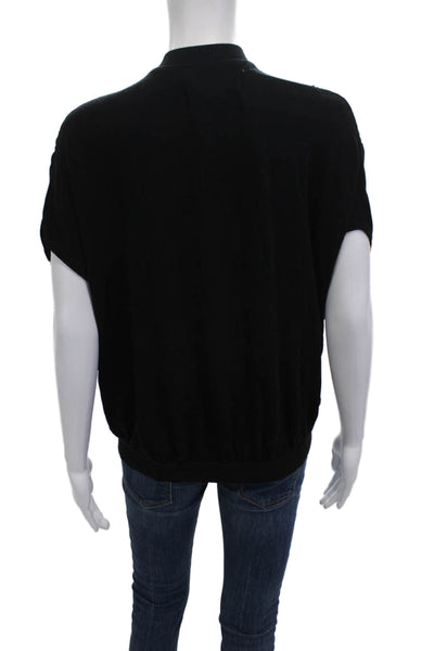 Anthropologie Womens Black Mock Neck Blouse Tie Rayon Nylon Classic Size 1X
