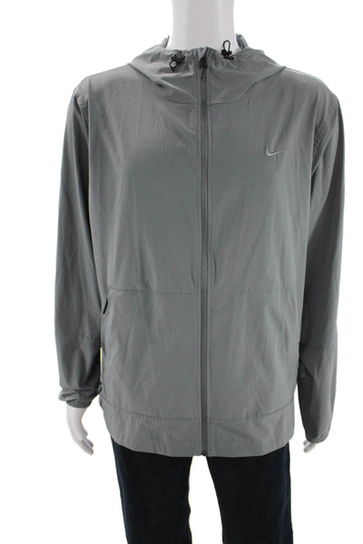 Nike Mens Windbreaker Jacket Gray Drawstring High Neck Size XL