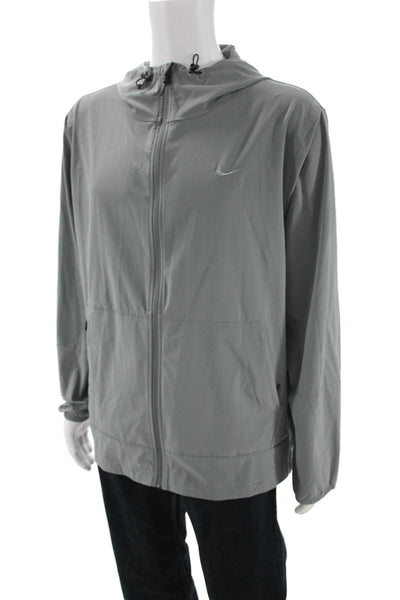 Nike Mens Windbreaker Jacket Gray Drawstring High Neck Size XL