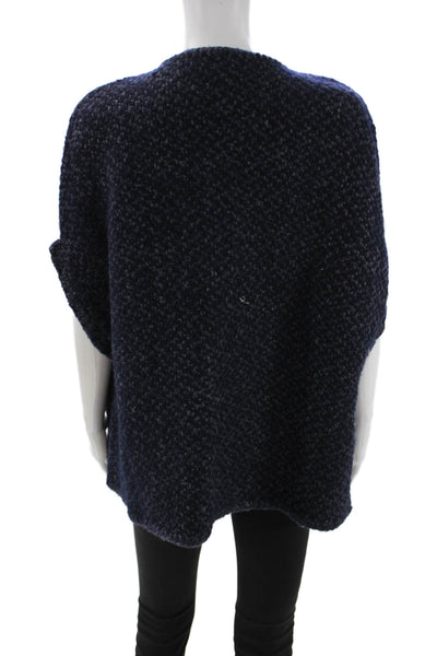 Wehve Unisex Cardigan Dark Blue Merino Wool Blend Hook Eye Round Neck Size L