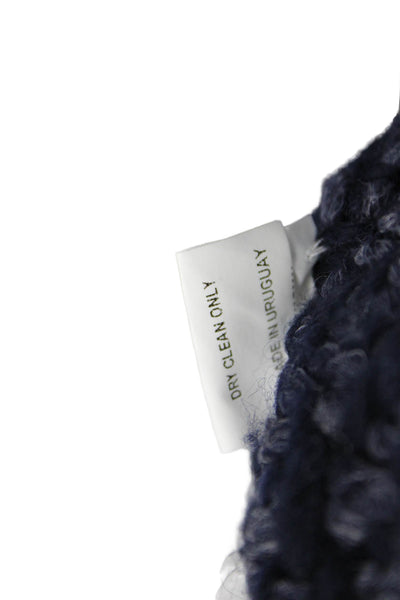 Wehve Unisex Cardigan Dark Blue Merino Wool Blend Hook Eye Round Neck Size L