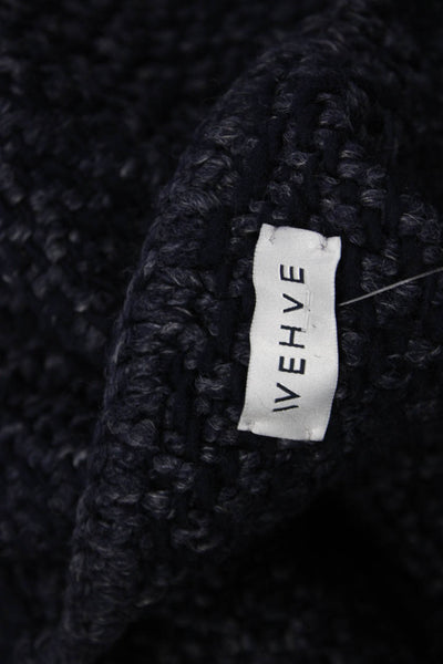Wehve Unisex Cardigan Dark Blue Merino Wool Blend Hook Eye Round Neck Size L
