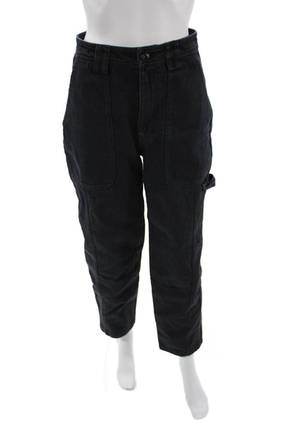 Alex Mill Women Black Cropped Cargo Carpenter High Rise Pants 28 Inseam Size 26