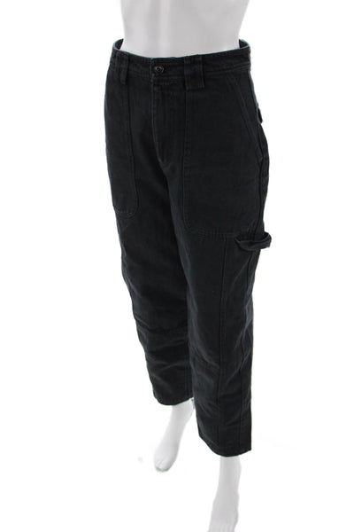 Alex Mill Women Black Cropped Cargo Carpenter High Rise Pants 28 Inseam Size 26