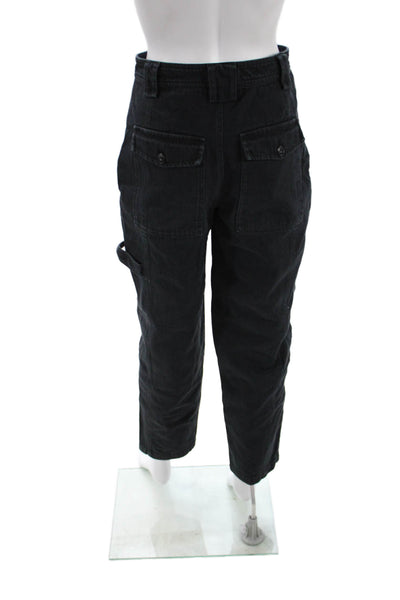 Alex Mill Women Black Cropped Cargo Carpenter High Rise Pants 28 Inseam Size 26