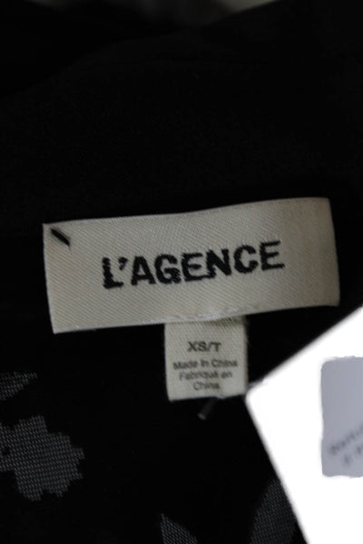 L Agence Women Black Floral Collared Button Up Long Sleeve Blouse Size XS Tall