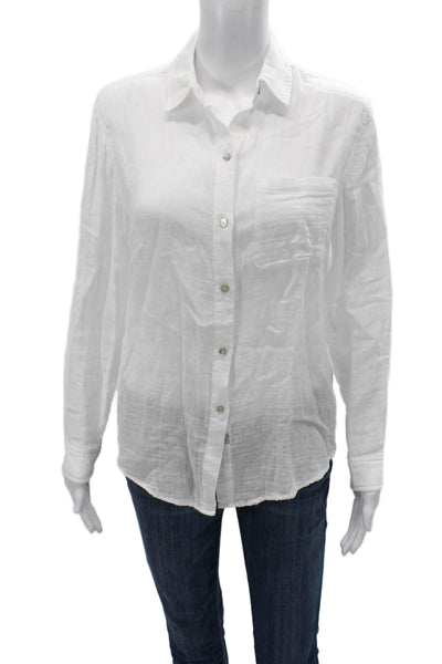 Rails Womens Basic Collared Button-Up Long Sleeve White Viscose Petite Size XS