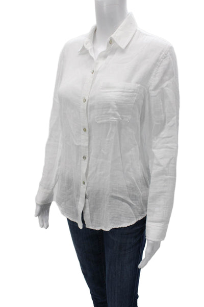 Rails Womens Basic Collared Button-Up Long Sleeve White Viscose Petite Size XS