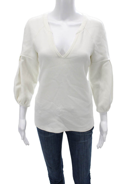 Ba&Sh Women Basic V-Neck 3/4 Sleeve White Viscose Blouse Size 6