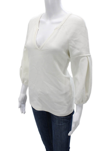 Ba&Sh Women Basic V-Neck 3/4 Sleeve White Viscose Blouse Size 6