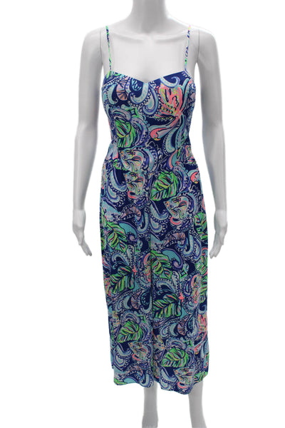 Lily Pulitzer Women Sleeveless Sweetheart Leaf Print Jumpsuit Blue Size 4