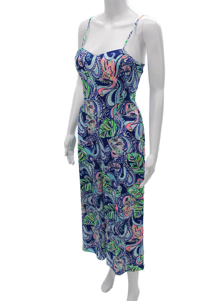 Lily Pulitzer Women Sleeveless Sweetheart Leaf Print Jumpsuit Blue Size 4