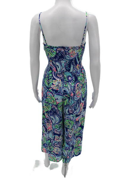 Lily Pulitzer Women Sleeveless Sweetheart Leaf Print Jumpsuit Blue Size 4