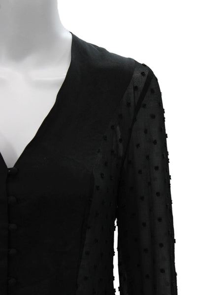 L'Agence Women Silk Black Polka Dot V-Neck Long Sleeve Button Up Blouse Size XS
