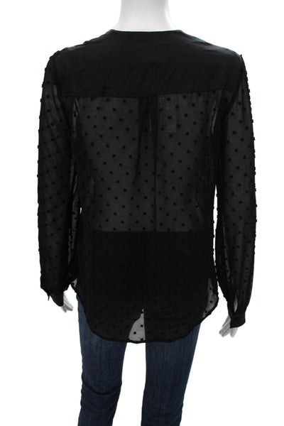 L'Agence Women Silk Black Polka Dot V-Neck Long Sleeve Button Up Blouse Size XS