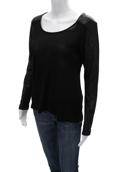 Alexis Womens Black Long Sleeve Round Neck Basic Top Size XS