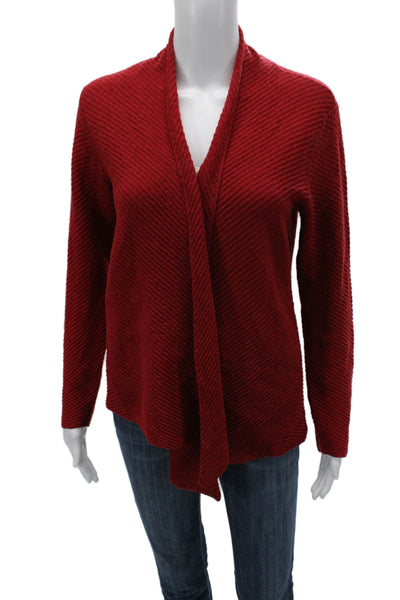 Eileen Fisher Womens Red Herringbone 100% Wool Cardigan Long Sleeve Size S