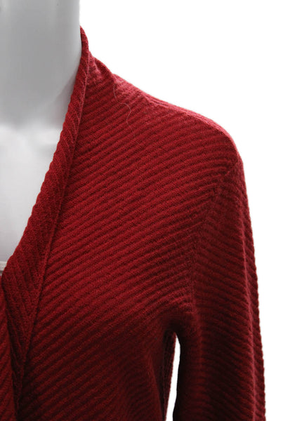 Eileen Fisher Womens Red Herringbone 100% Wool Cardigan Long Sleeve Size S