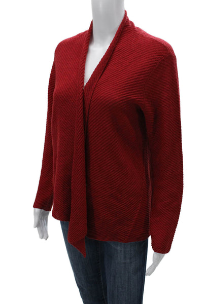 Eileen Fisher Womens Red Herringbone 100% Wool Cardigan Long Sleeve Size S