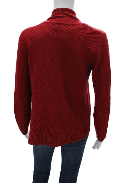 Eileen Fisher Womens Red Herringbone 100% Wool Cardigan Long Sleeve Size S