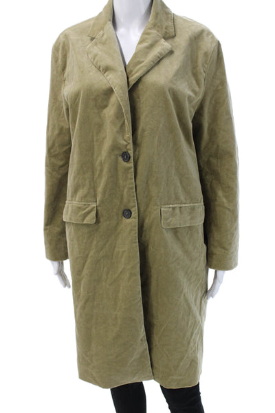 Zara Womens Green Cotton Overcoat Collared Button Long Sleeve Size M