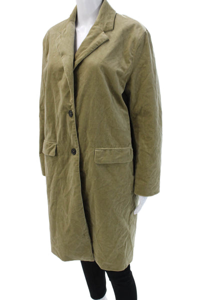 Zara Womens Green Cotton Overcoat Collared Button Long Sleeve Size M