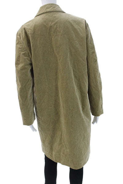 Zara Womens Green Cotton Overcoat Collared Button Long Sleeve Size M