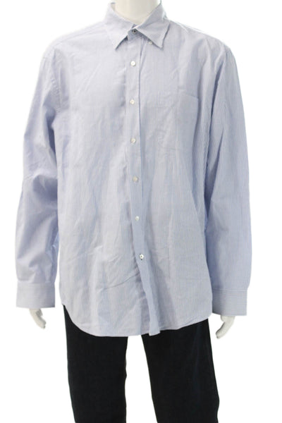 J. Mclaughlin Mens Button Front Long Sleeve Collared Striped Shirt White Blue XL