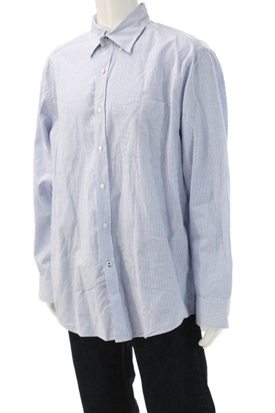 J. Mclaughlin Mens Button Front Long Sleeve Collared Striped Shirt White Blue XL
