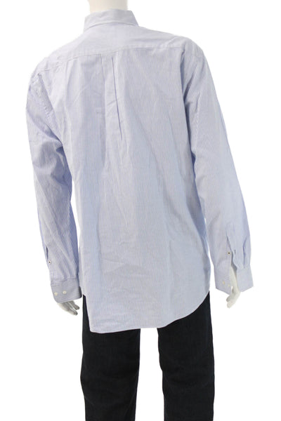 J. Mclaughlin Mens Button Front Long Sleeve Collared Striped Shirt White Blue XL