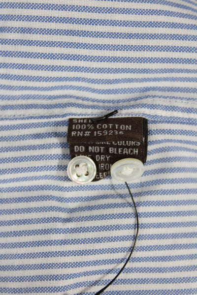 J. Mclaughlin Mens Button Front Long Sleeve Collared Striped Shirt White Blue XL