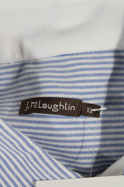 J. Mclaughlin Mens Button Front Long Sleeve Collared Striped Shirt White Blue XL