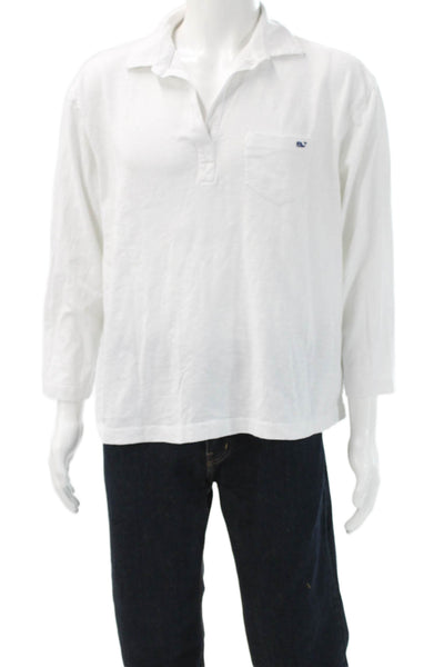 Vineyard Vines Mens White Collared 3/4 Sleeve T Shirt Cotton Beach Size XL