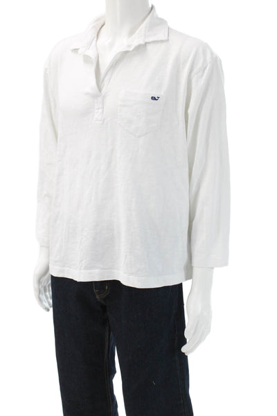 Vineyard Vines Mens White Collared 3/4 Sleeve T Shirt Cotton Beach Size XL