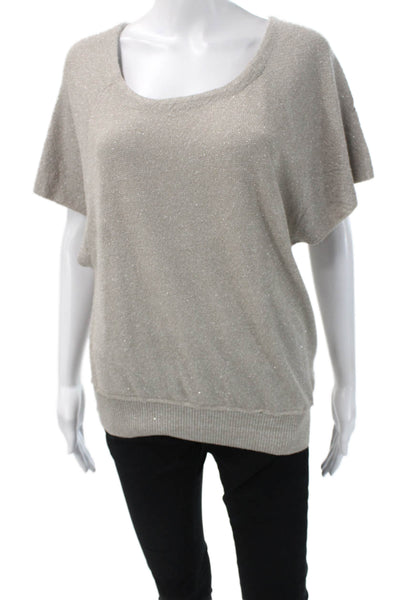Zara Knit Women Beige Basic Blouse Acrylic Short Sleeve Round Neck Size S