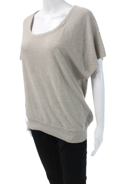 Zara Knit Women Beige Basic Blouse Acrylic Short Sleeve Round Neck Size S
