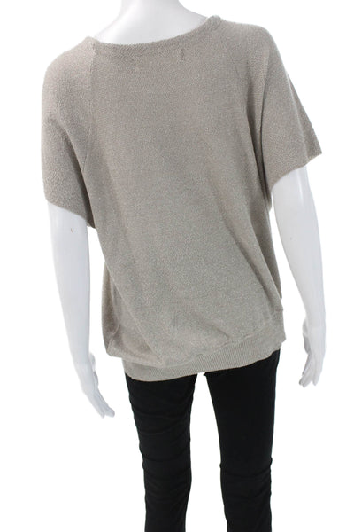 Zara Knit Women Beige Basic Blouse Acrylic Short Sleeve Round Neck Size S