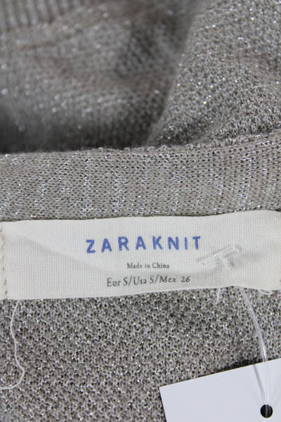 Zara Knit Women Beige Basic Blouse Acrylic Short Sleeve Round Neck Size S